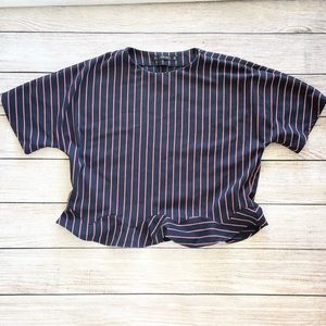 Zara Basic Blue Striped 3/4 Dolman Sleeves Ruffle Top